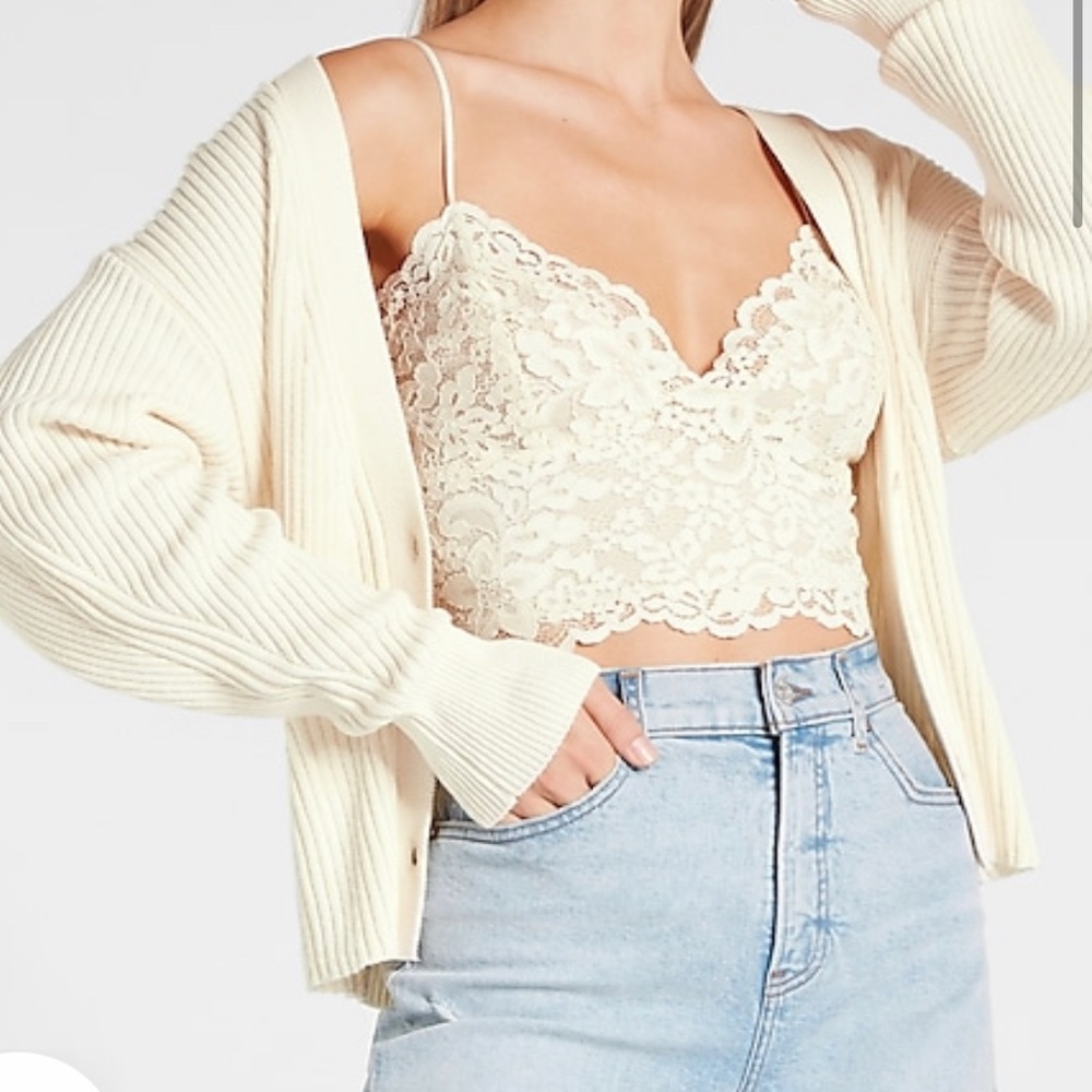 Express Allover Lace Cropped Cami/Bralette